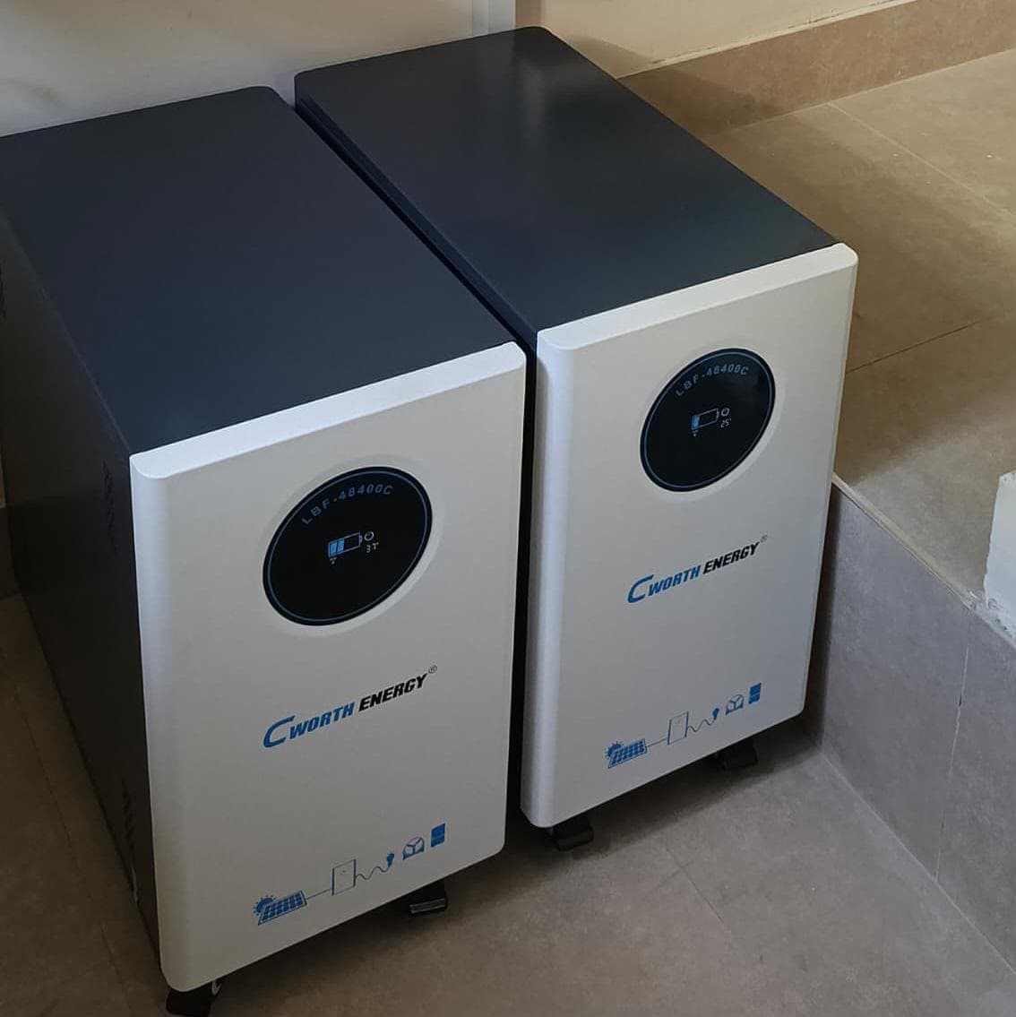 Two Cworth Energy LBF-48400C 20kWh lithium batteries side by side