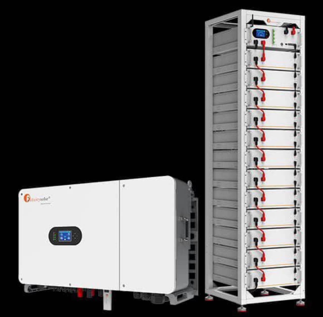 Felicity 30kVA inverter beside a 60kWh lithium battery rack