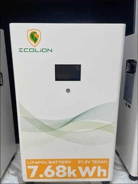 Ecolion 7.68kWh 51.2V 150Ah LiFePO4 battery, front view