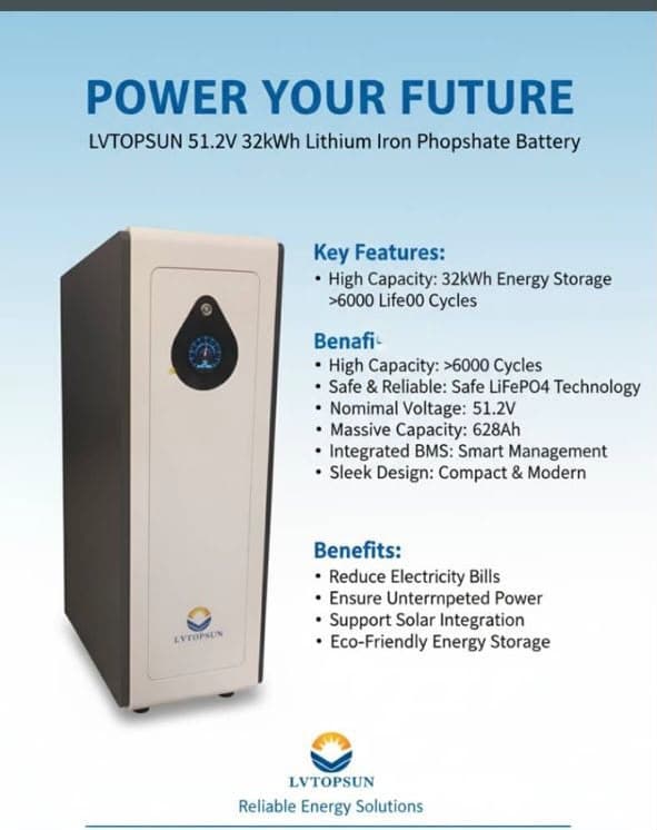 LVTOPSUN 51.2V 32kWh lithium iron phosphate battery leaflet