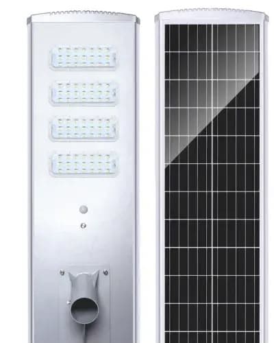 Felicity P2 80W all-in-one solar street light with four LED blocks, and its solar panel side