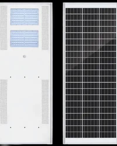 Felicity A3 60W all-in-one solar street light with two LED blocks, and its solar panel side