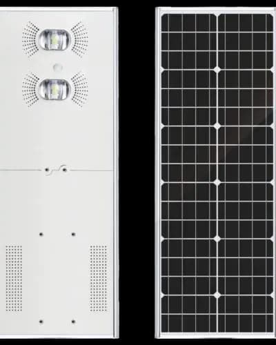 Felicity A3 30W all-in-one solar street light with two LED lamps, and its solar panel side