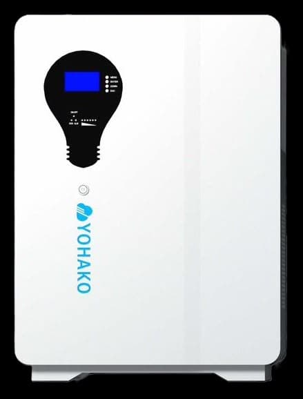 Older Yohako lithium battery, a white standing unit with a bulb-shaped display panel