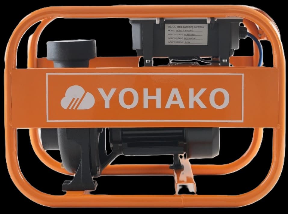 Yohako surface solar water pump in an orange carrying frame