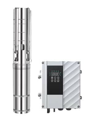 Yohako stainless steel submersible solar pump beside its controller