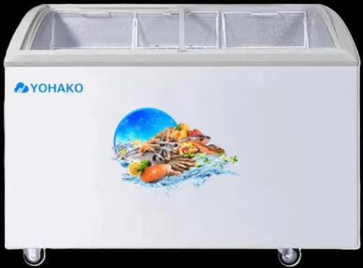 Yohako ice cream display freezer with curved sliding glass lids